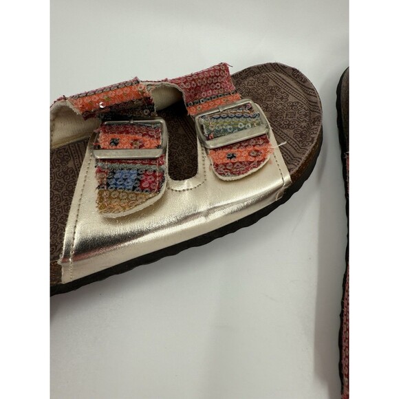Muk Luks Sequin Buckle Sandals Slip On Open Toe Geometric Comfy Slides Size 7 - Picture 2 of 11